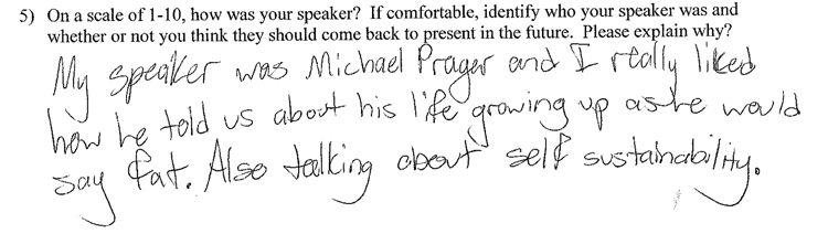 Student feedback to Michael Prager's speech
