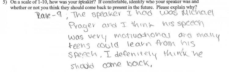 Student feedback after Michael Prager's speech